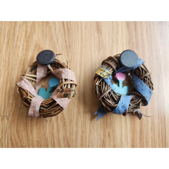 Lot of 2 Rustic Twig Wreath Flower Magnets Farmhouse Country Spring Decor - Picture 2 of 8